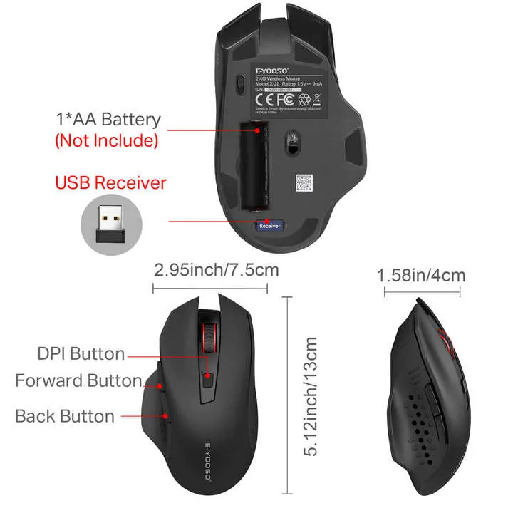 المهنية شغال تصميم ماوس لاسلكي بصري . Professional Ergonomic Design Wireless Optical Mouse