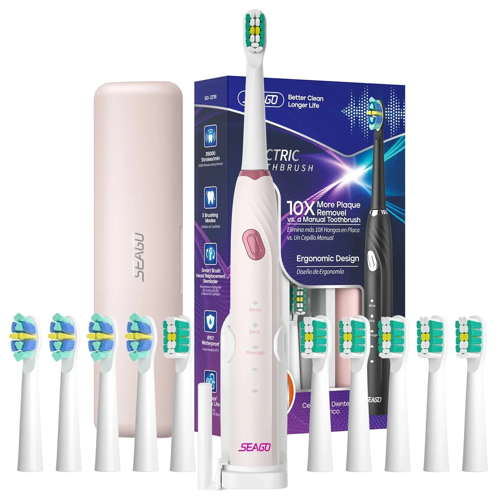 3 Mode Sonic Toothbrush 3 Brush Heads Ergonomic Design