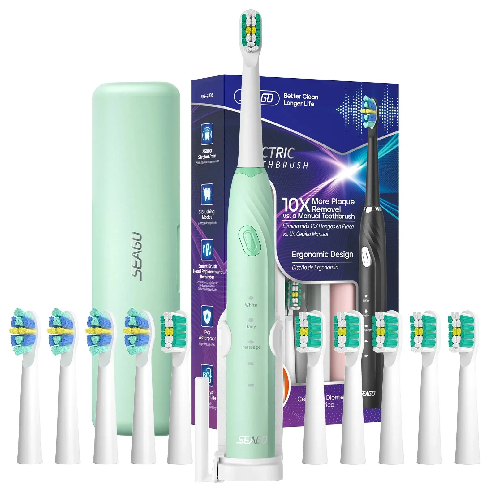 3 Mode Sonic Toothbrush 3 Brush Heads Ergonomic Design