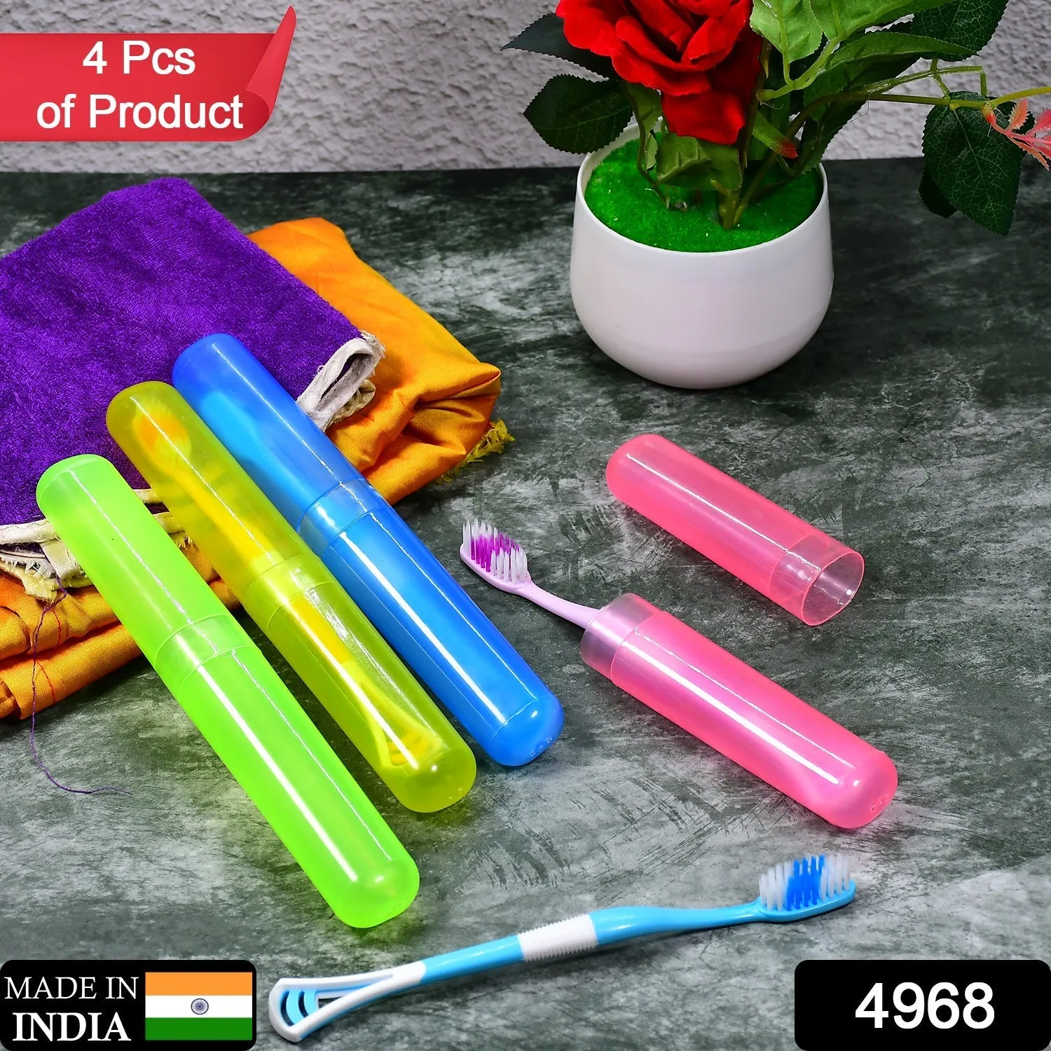 4pc Plastic Toothbrush Cover, Anti Bacterial Toothbrush Container- Tooth Brush Travel Covers, Case, Holder, Cases