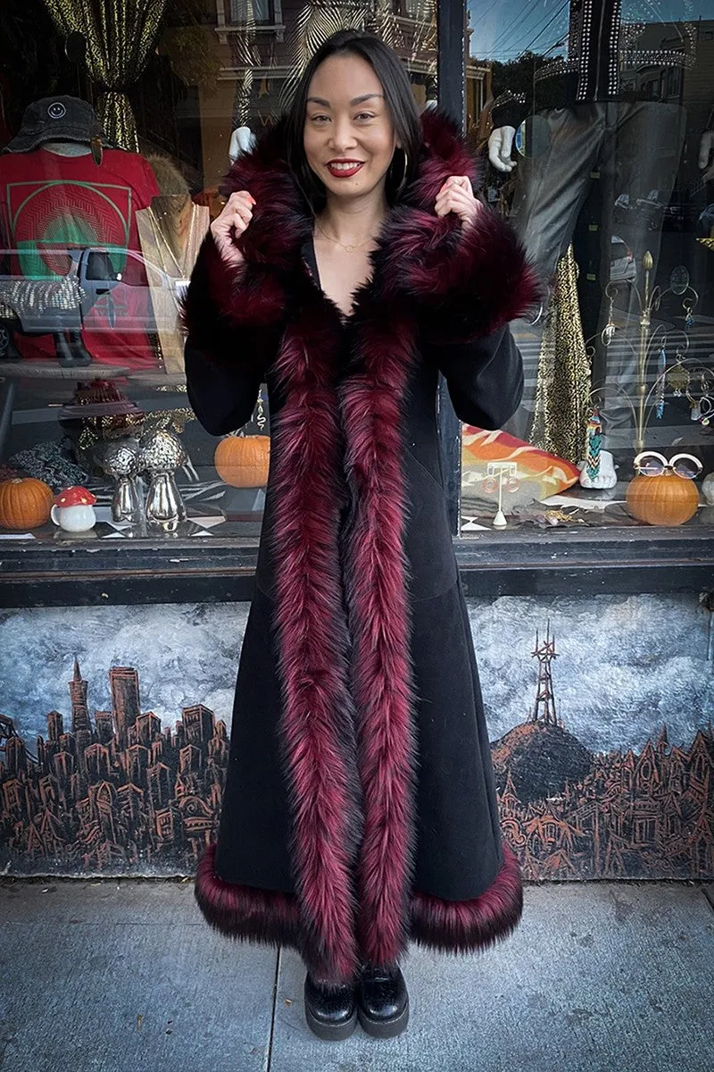 Classic Tamo Coat: Black Coat   Burgundy Trim