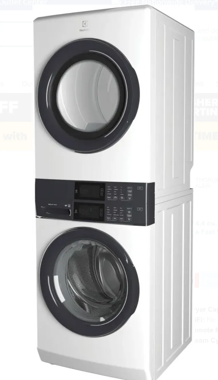 Electrolux 27 Inch Electric Stacked Laundry Center with 4.4 cu. ft. Washer and 8 cu. ft. Electric Dryer, LuxCare® Plus Wash System, 20-Minute Fast Wash & 20-Minute Fast Dry, Extra Large Capacity and Reversible Doors