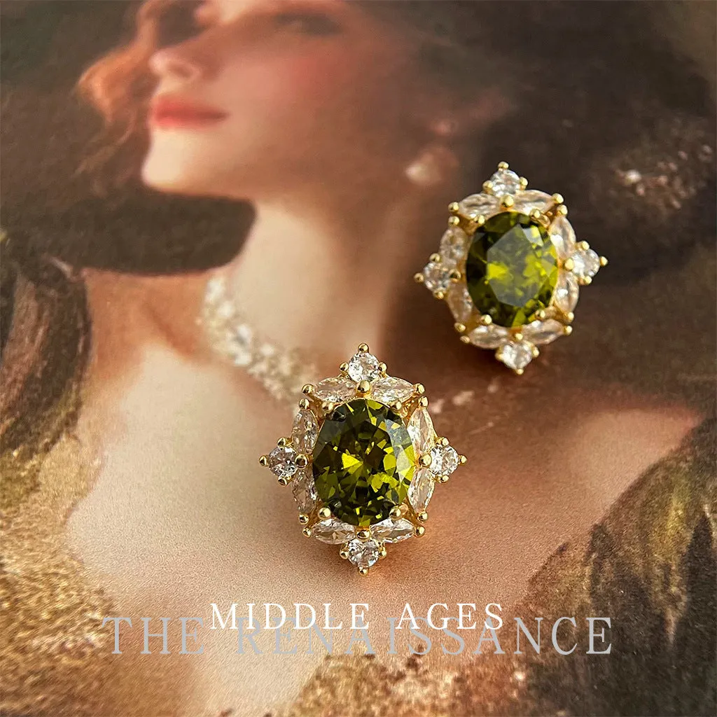 Olive Green Zircon French Vintage Court Earrings with a Luxurious Feel