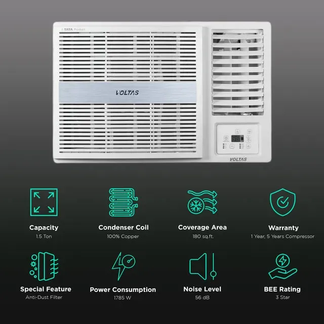 VOLTAS 183V Vertis Pearl  2 in 1 Convertible 1.5 Ton 3 Star Inverter Window AC with Anti Dust Filter (Copper Condenser)